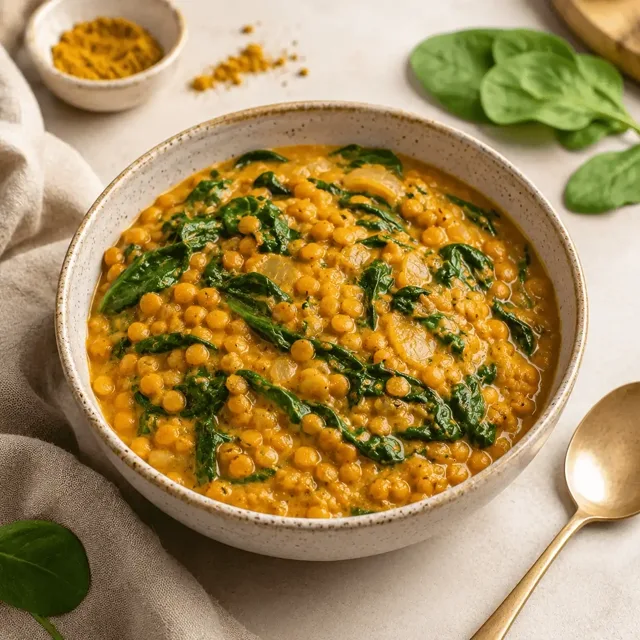 Lentil curry with spinach
