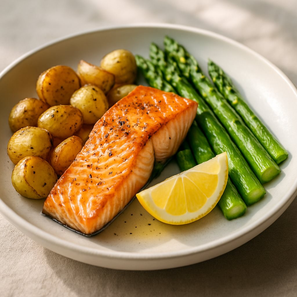 Salmon Fillet with Asparagus and Potatoes