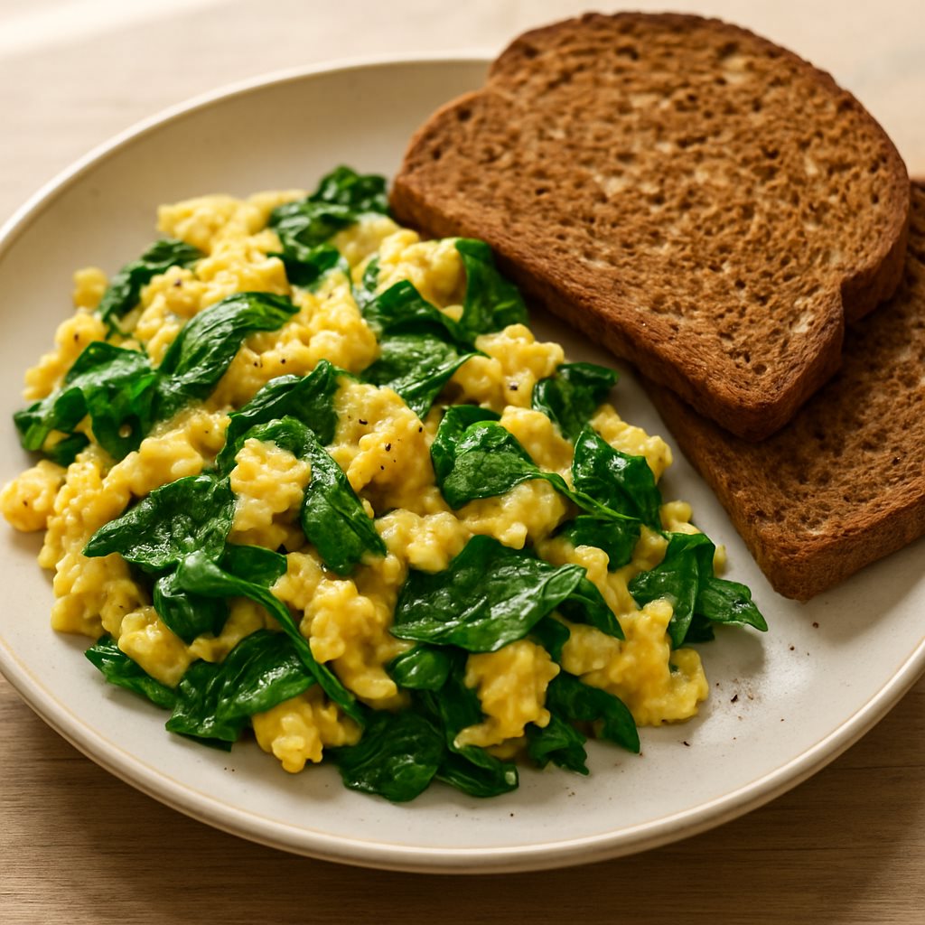 Scrambled Eggs with Spinach and Whole-Grain Toast